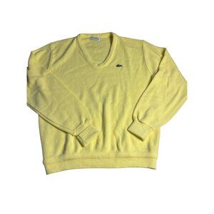 Vintage 60s Izod Lacoste Yellow V-Neck Sweater L Cotton Blend Logo Mens Pullover
